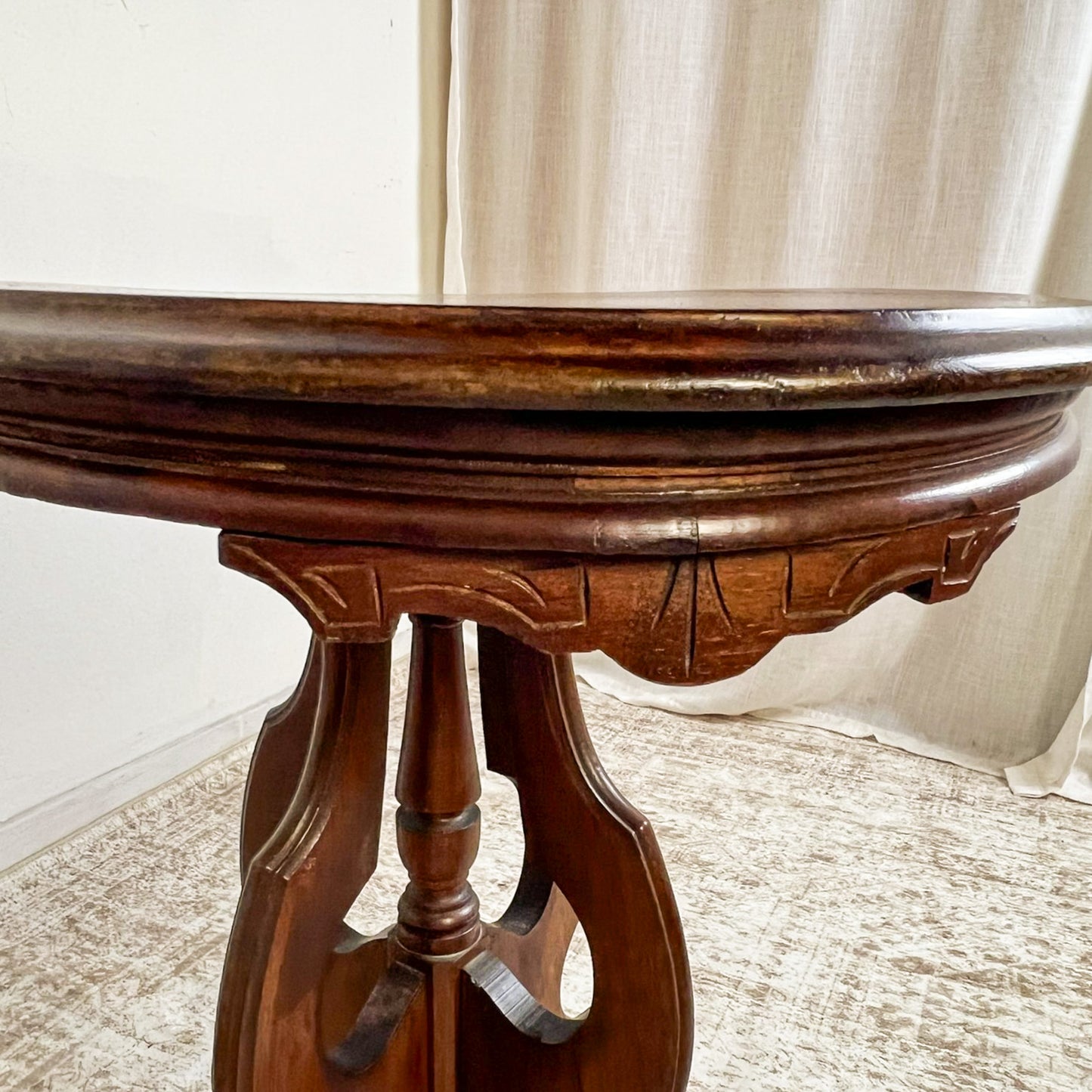 Antique American Eastlake Walnut Side Table on Original Casters