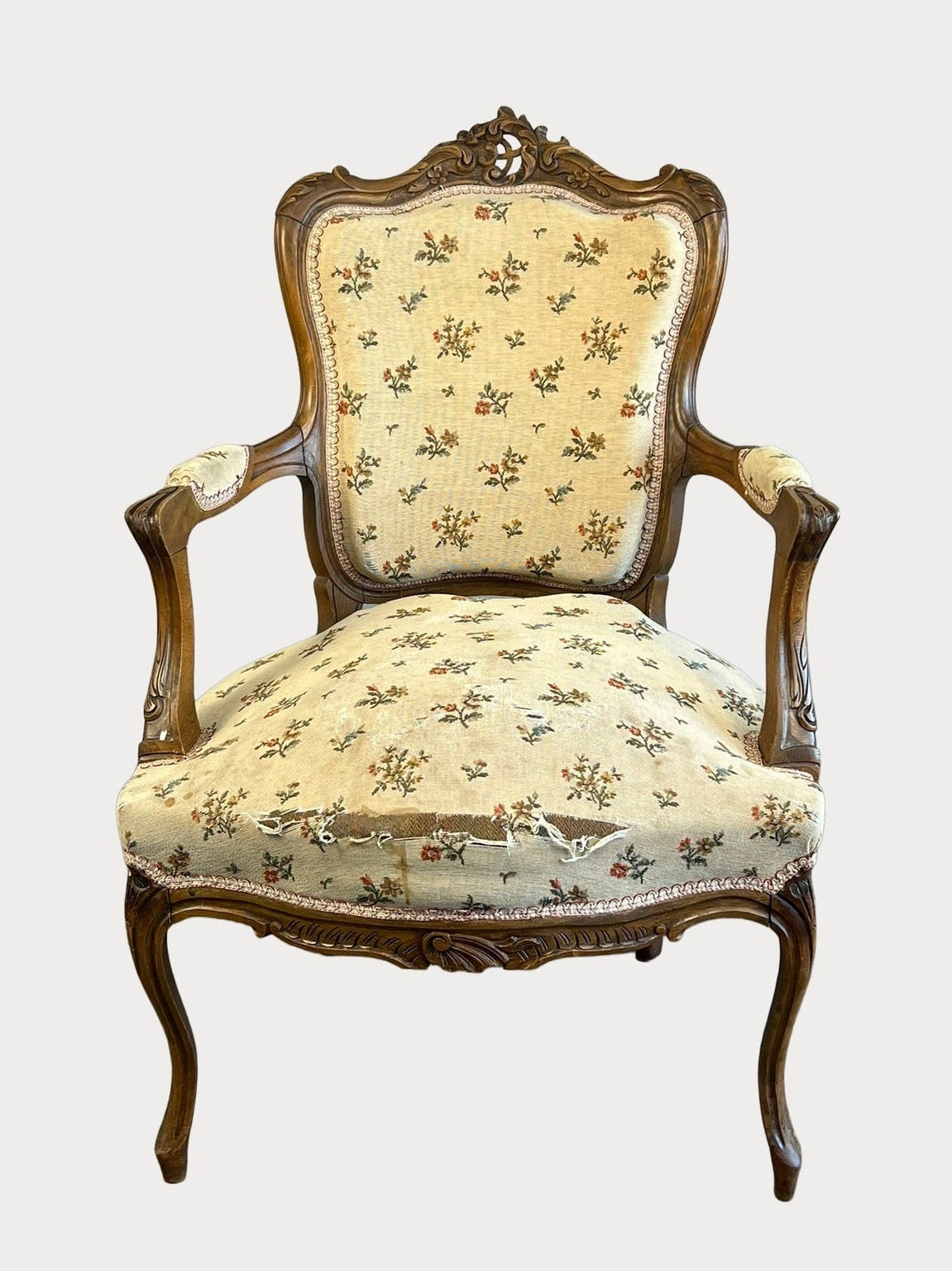 Vintage Antique French Chair - Arm Chair Louis XV High Back #755