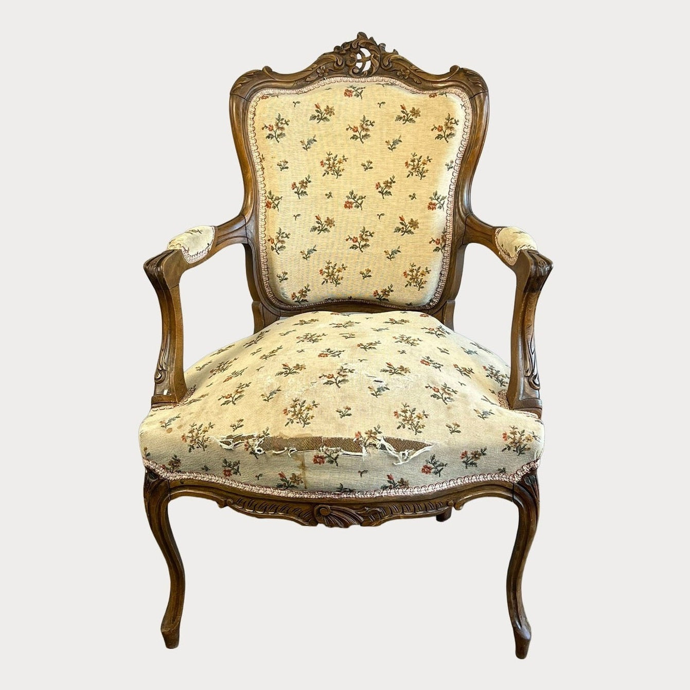 Vintage Antique French Chair - Arm Chair Louis XV High Back #755