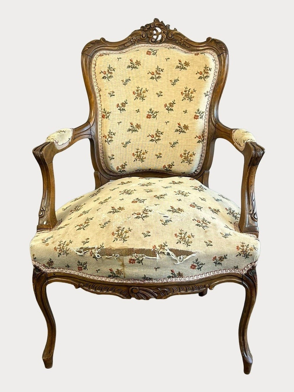 Vintage Antique French Chair - Arm Chair Louis XV High Back #755