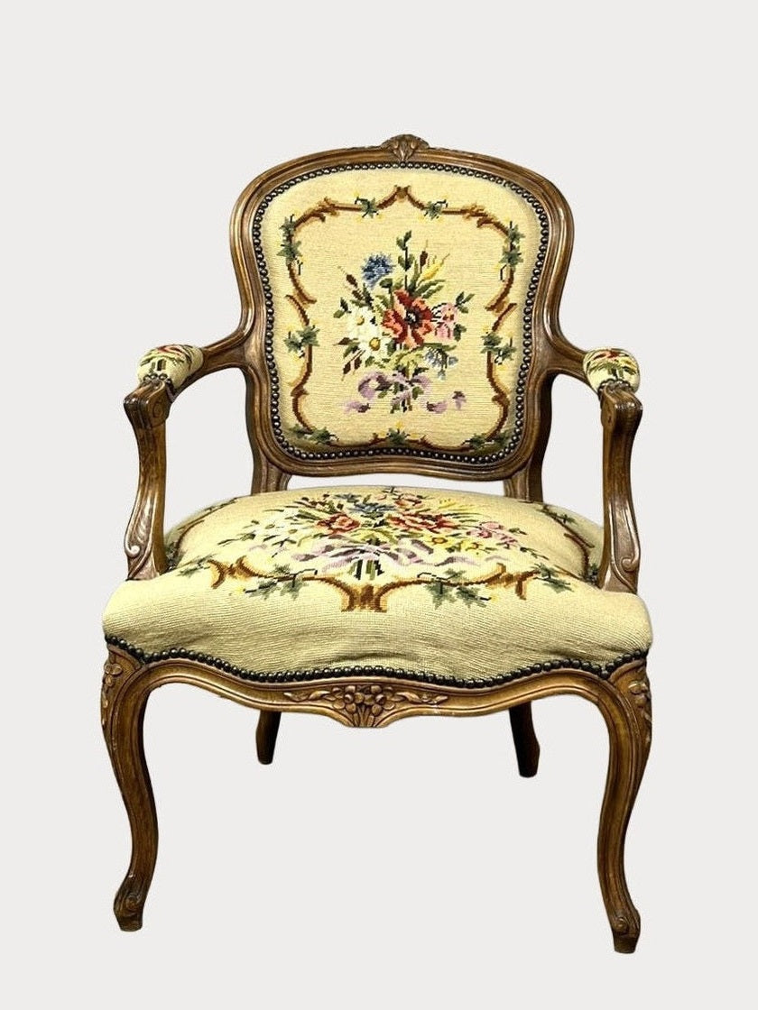 Vintage Belgian Walnut Chair Louis XV #397