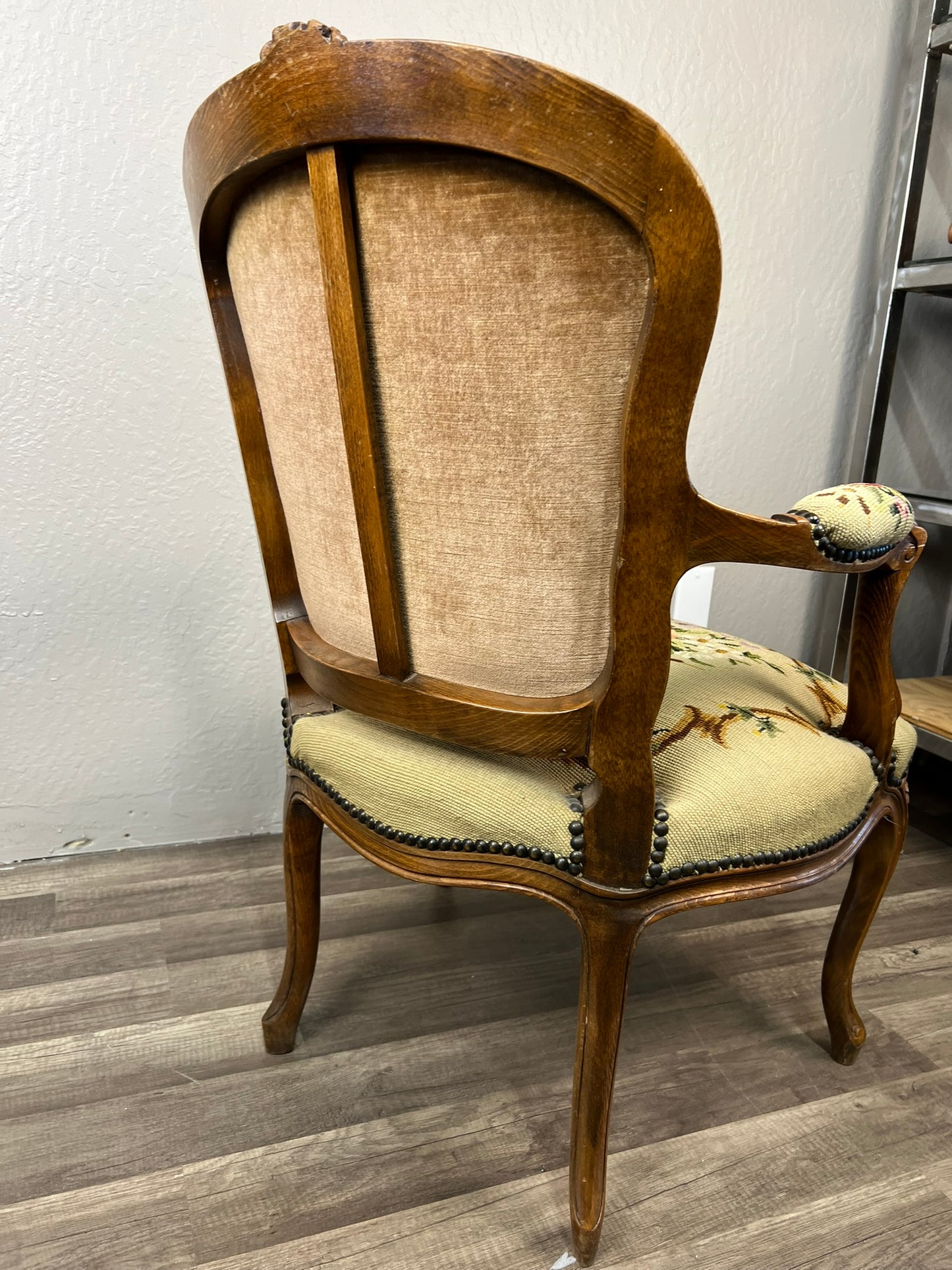 Vintage Belgian Louis XV Style Armchair with Floral Needlepoint Upholstery
