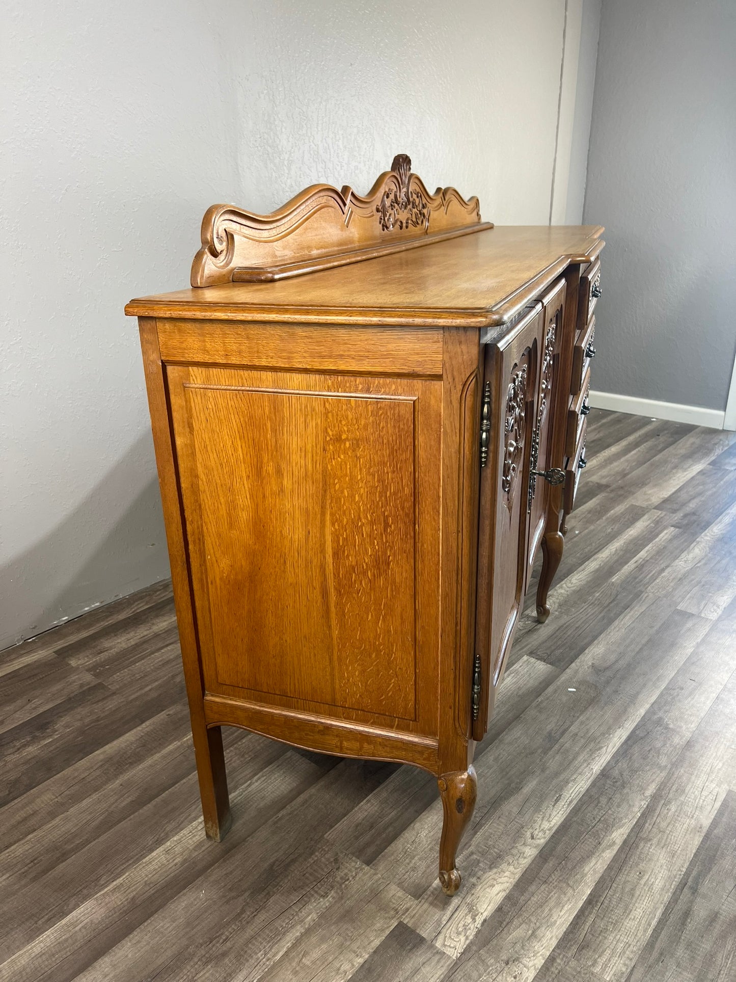 Vintage Belgian Light Oak Buffet - Extra Long