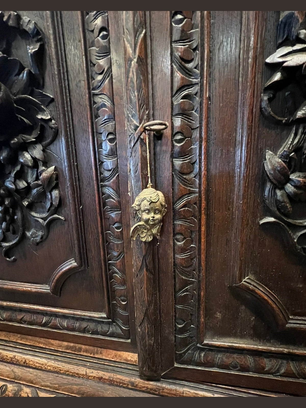 Antique French Normandy Carved Oak Hutch