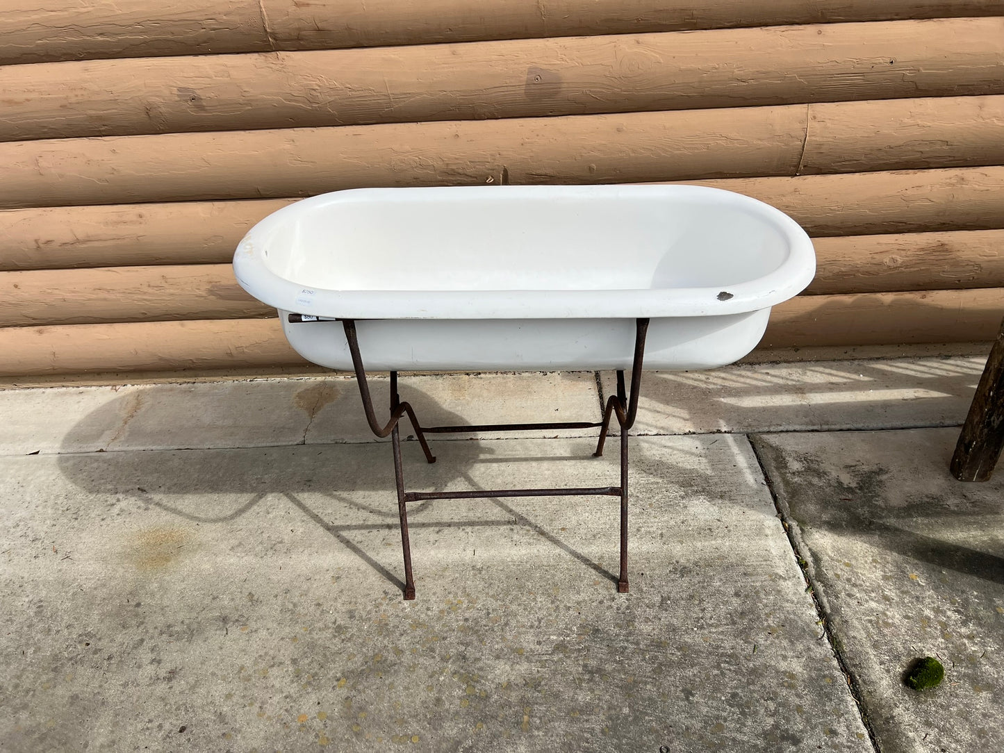 Vintage Hungarian Enamel Baby Bath on Iron Stand –#102