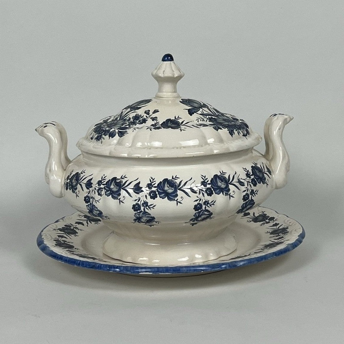 Tureen - Vintage European Dark Blue & White