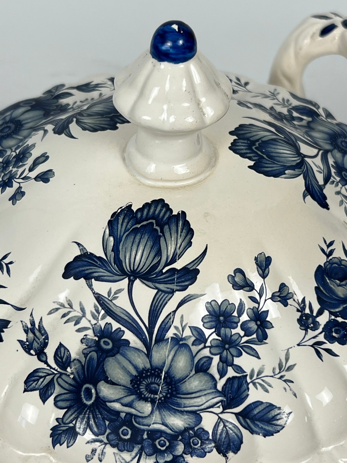 Tureen - Vintage European Dark Blue & White
