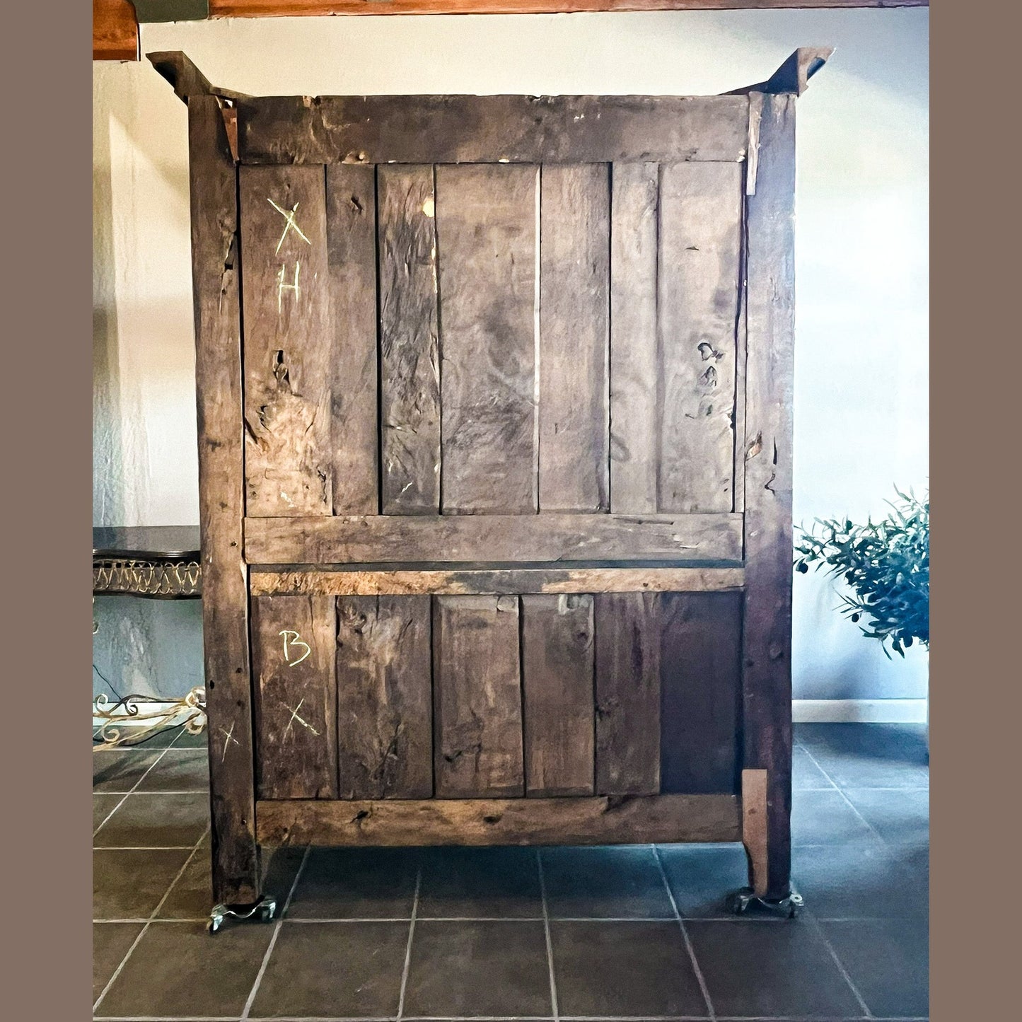Antique French Provincial Solid Oak Glass Door Armoire