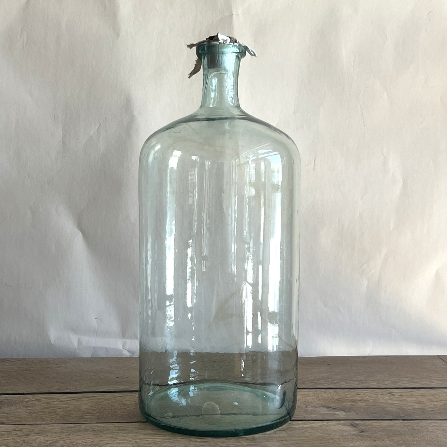 Clear Apothecial Tall Clear Vintage Large Italian Glass Oil Bottle | Handblown Apothecary Vessel | Rustic Farmhouse Decor | Wabi-Sabi Glass Jar | Antique Display Bottle