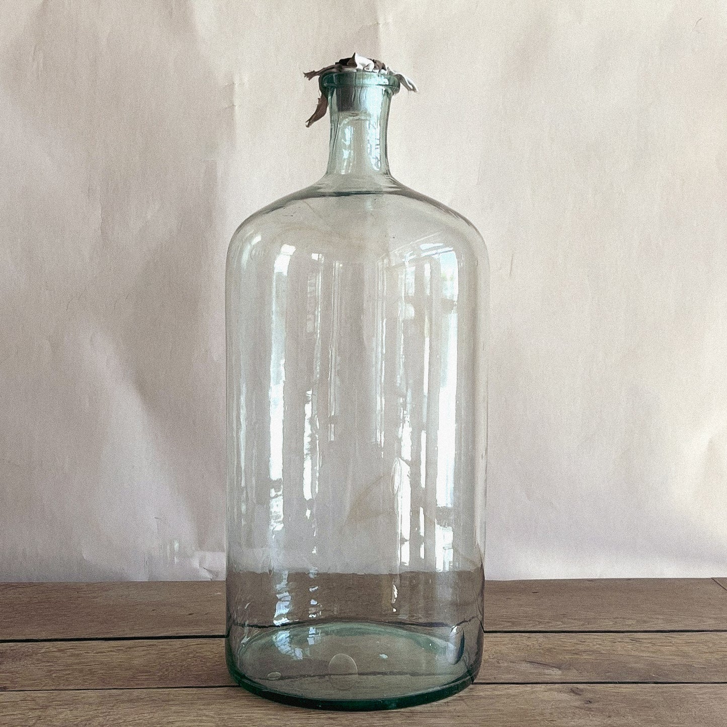 Clear Apothecial Tall Clear Vintage Large Italian Glass Oil Bottle | Handblown Apothecary Vessel | Rustic Farmhouse Decor | Wabi-Sabi Glass Jar | Antique Display Bottle