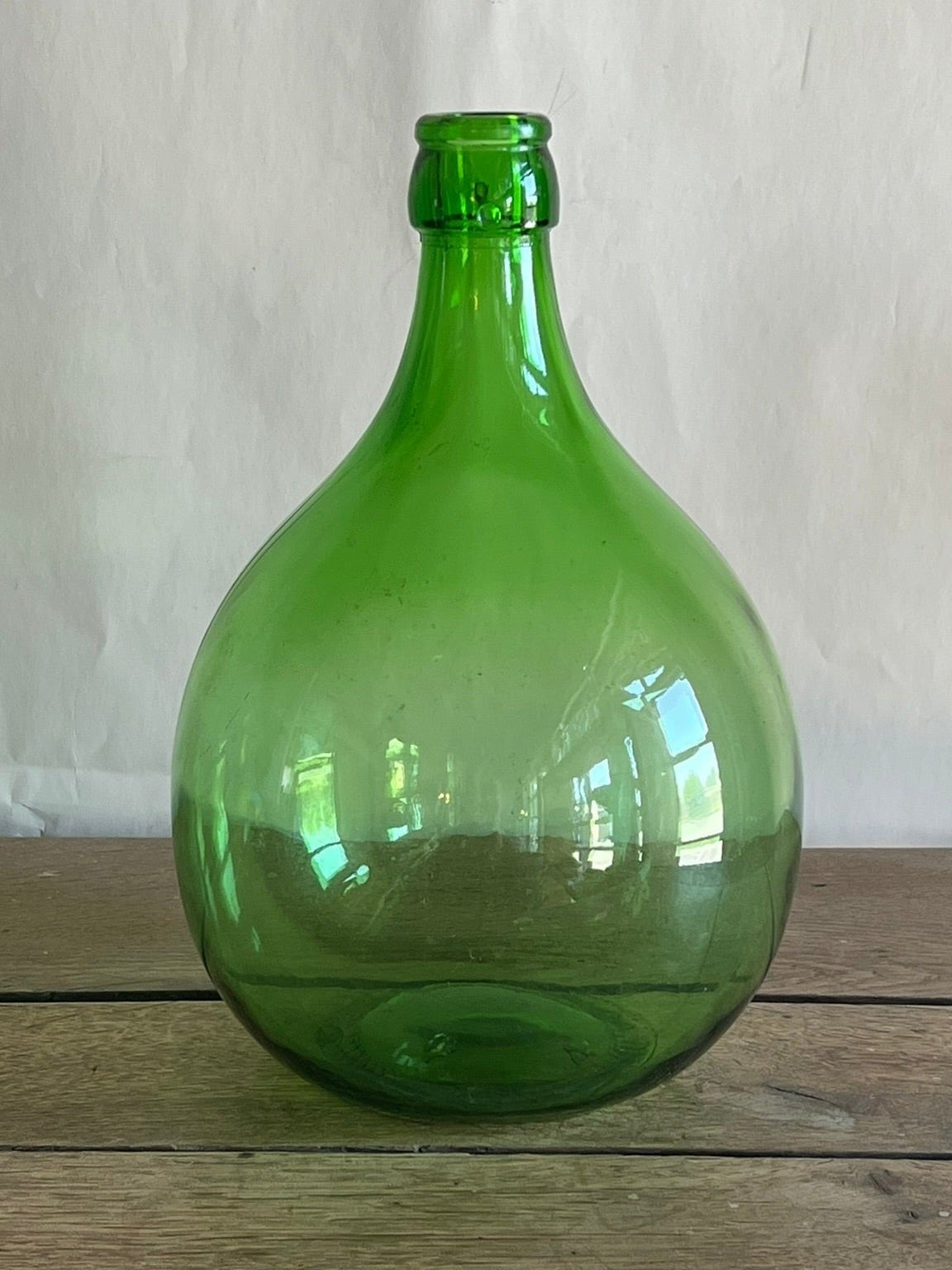 Vintage Small Bright Green Glass Eastern European Demijohn