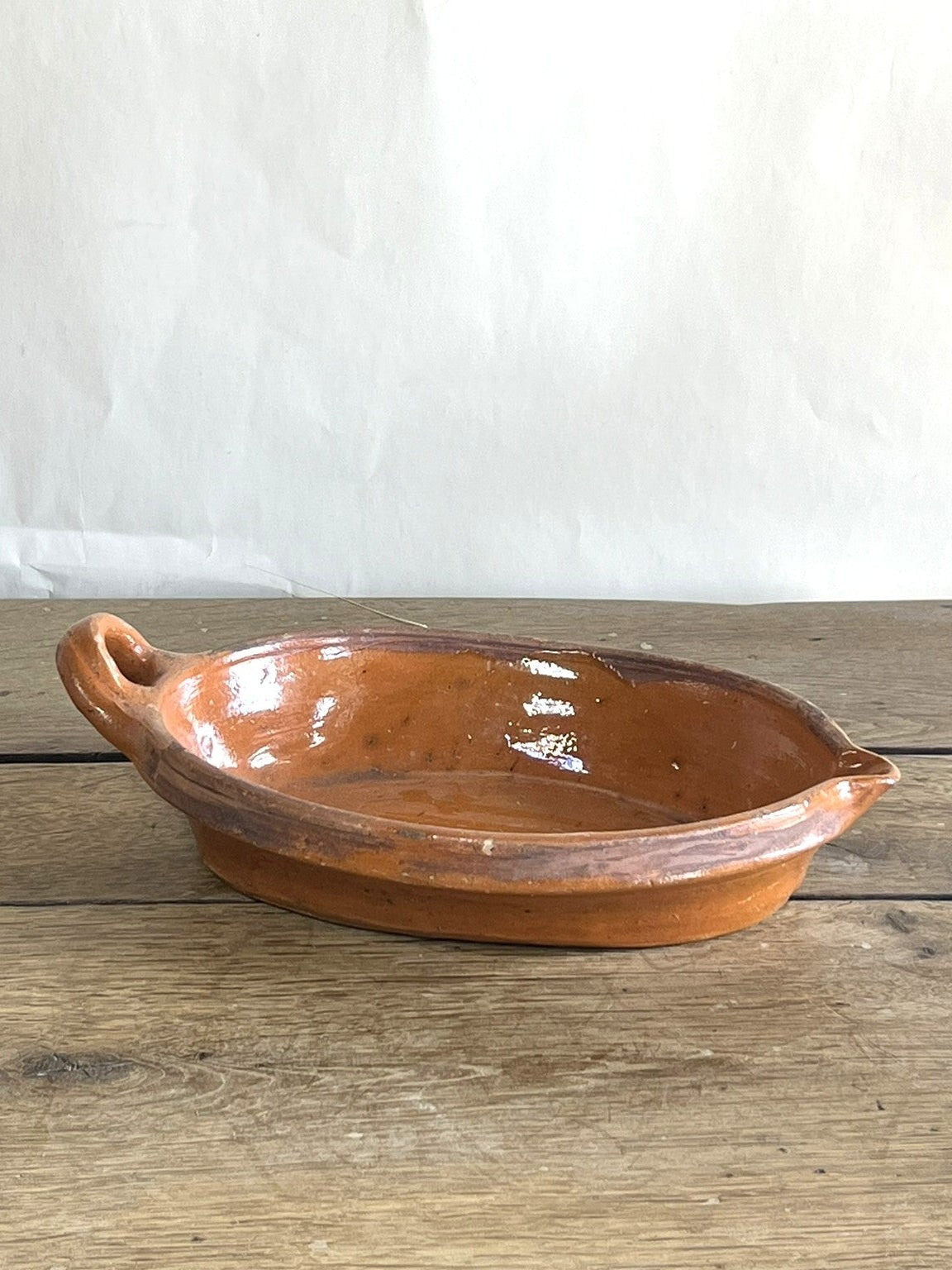 French Red Glazed Terracotta Oval Baking Dish #06