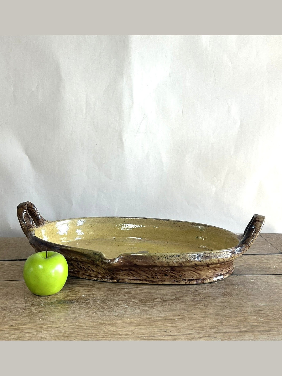 Large French Glazed Terracotta Oval Gratin Dish