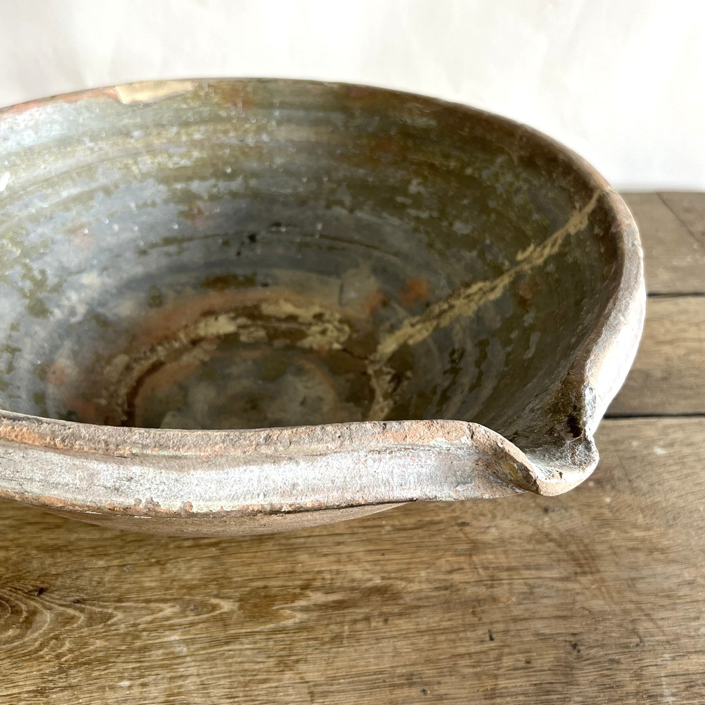 Mended Antique French Terracotta Cream Separating Bowl – Rustic Farmhouse Pottery Centerpiece #16