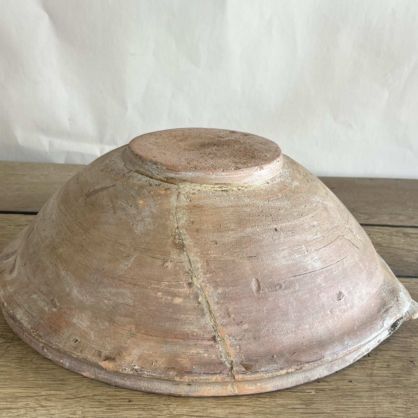 Mended Antique French Terracotta Cream Separating Bowl – Rustic Farmhouse Pottery Centerpiece #16