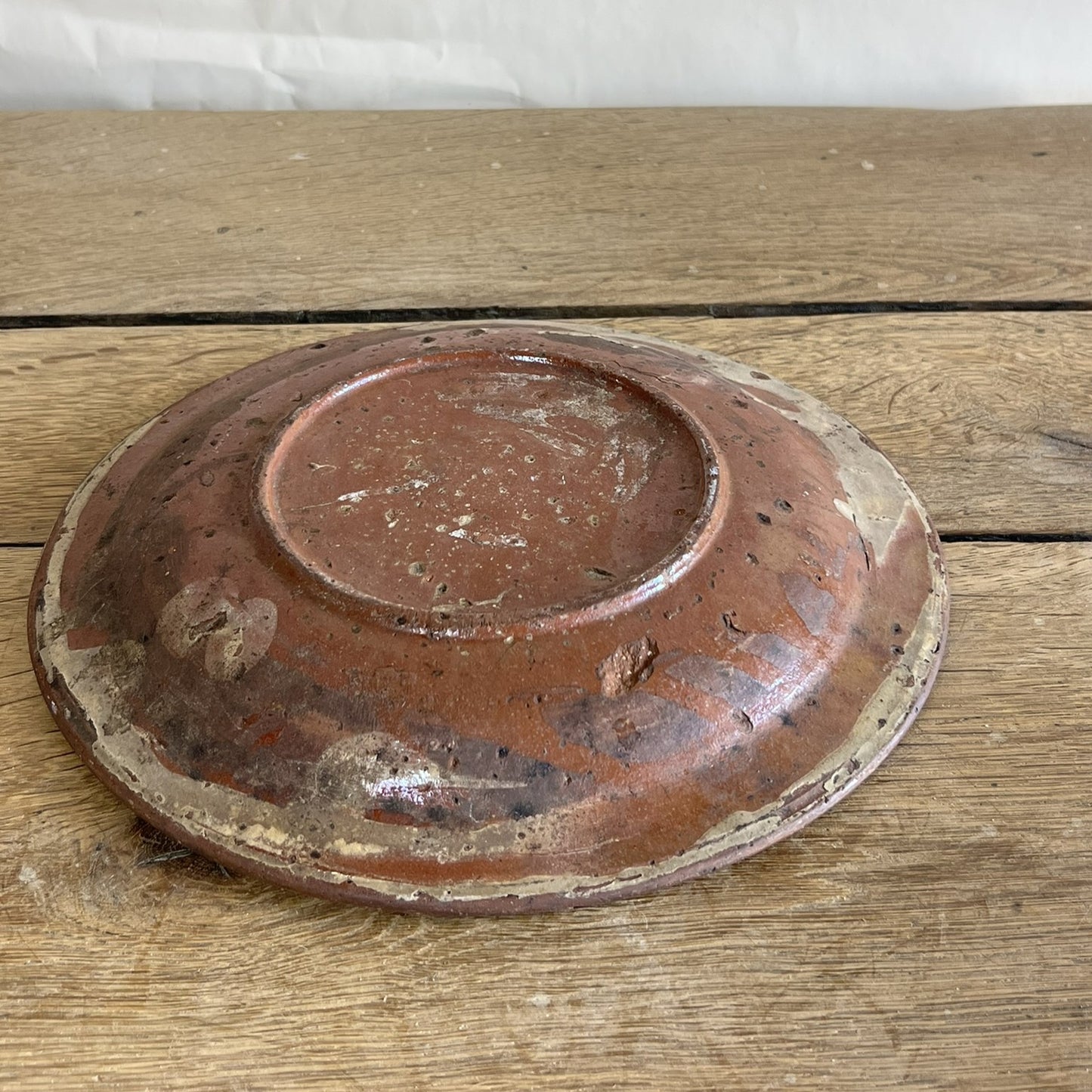 Antique French Terracotta Plate – Rustic Glazed Farmhouse Pottery #08