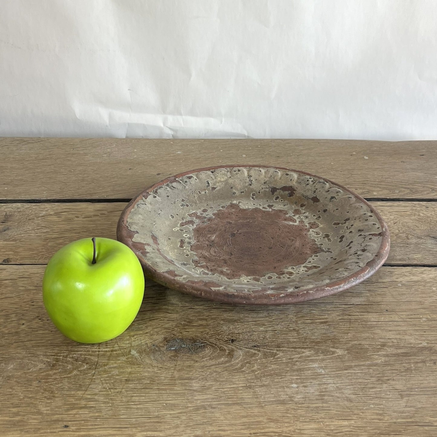 Antique French Terracotta Plate – Rustic Glazed Farmhouse Pottery #08