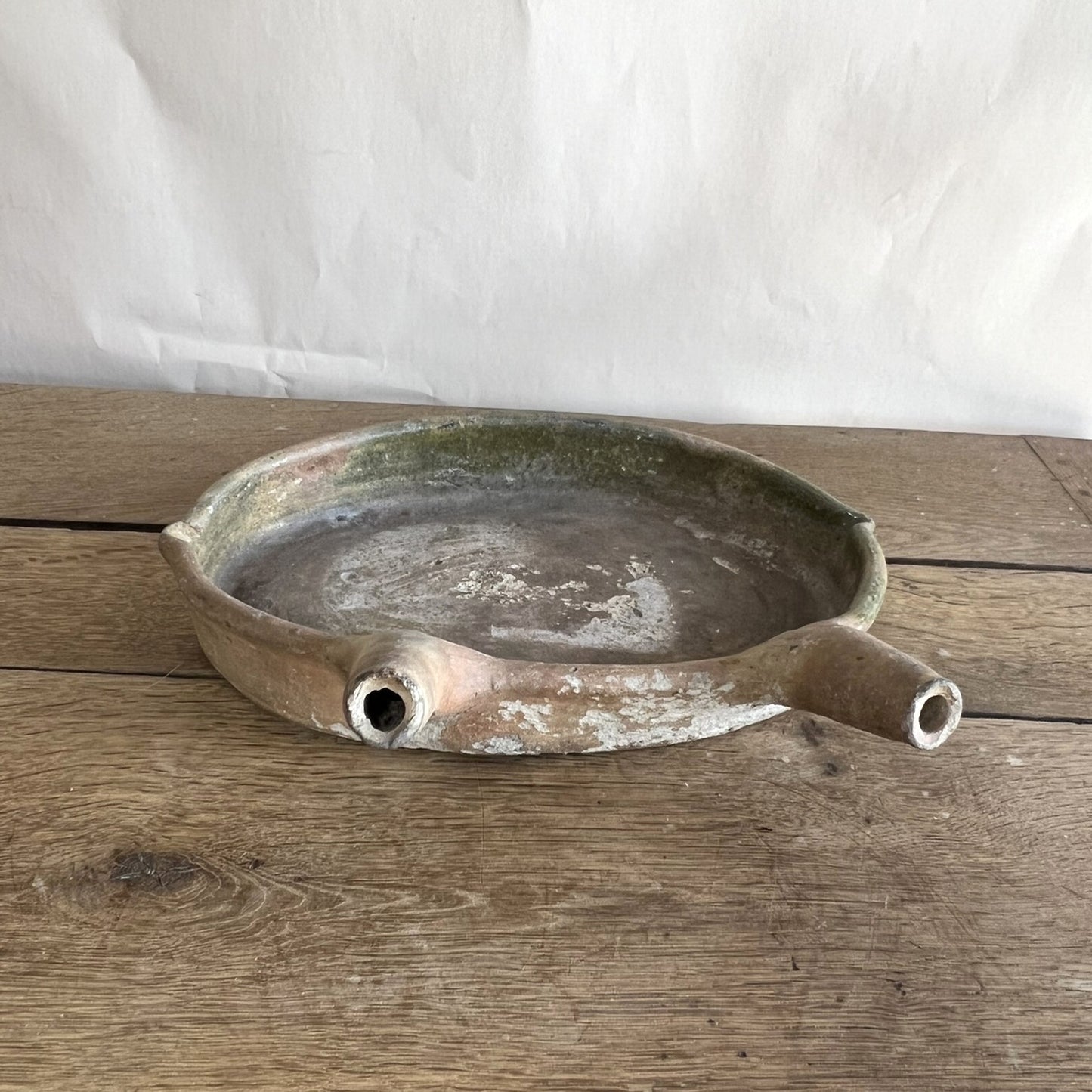 Antique French Terracotta Daubière – Oval Glazed Provençal Cooking Vessel with Tubular Handles #09