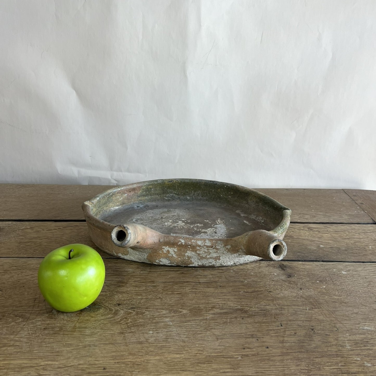 Antique French Terracotta Daubière – Oval Glazed Provençal Cooking Vessel with Tubular Handles #09