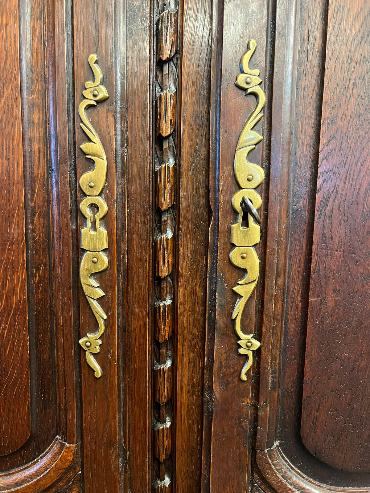 Early 20th-Century French Provincial Carved Oak Armoire