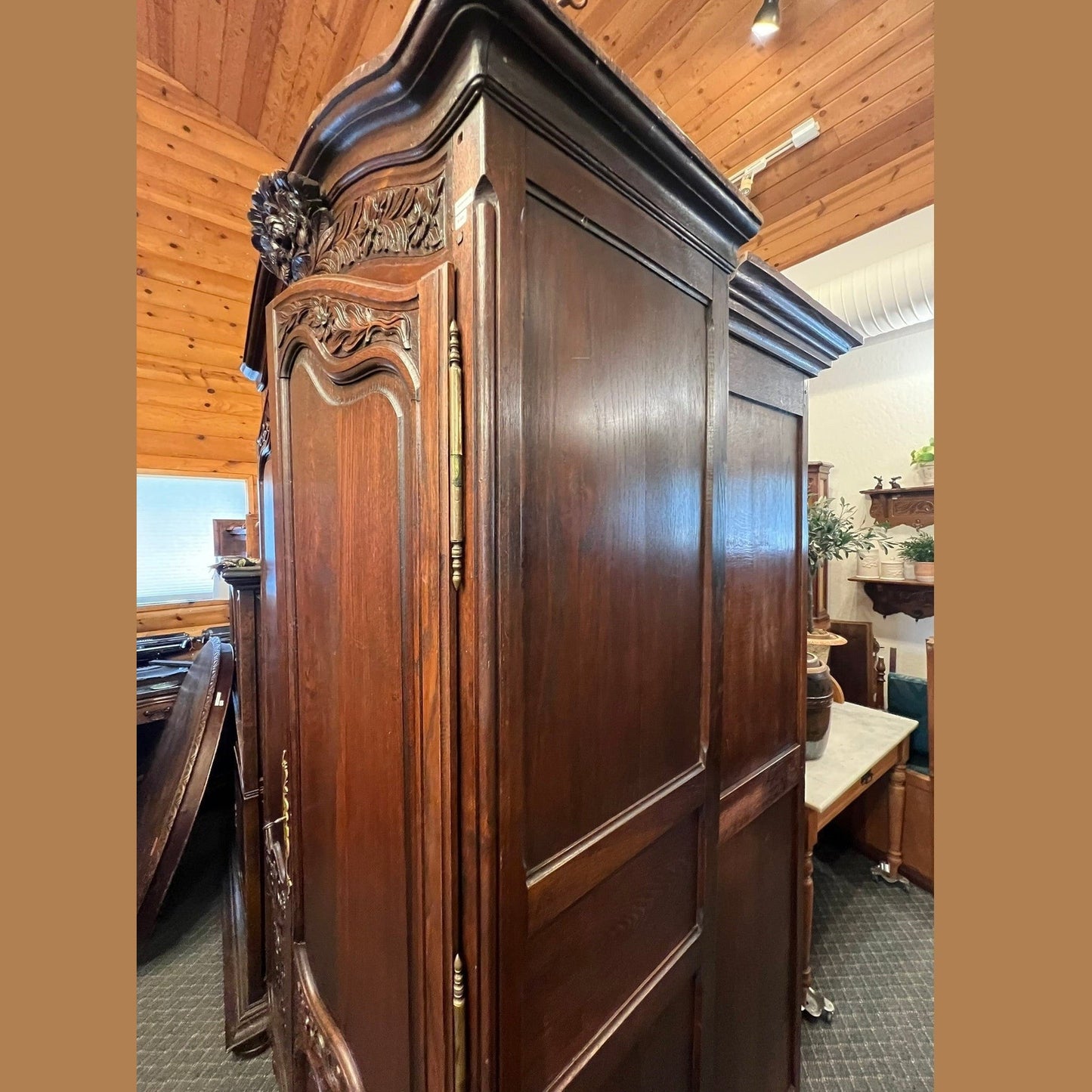 Antique French Louis XV Provincial Carved Oak Armoire