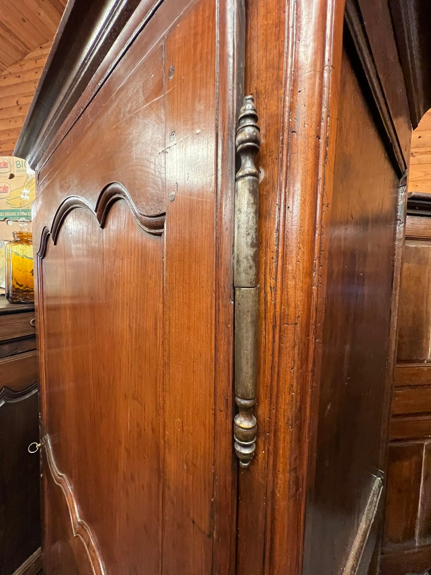 Antique French Rustic Oak Armoire with Original Hardware