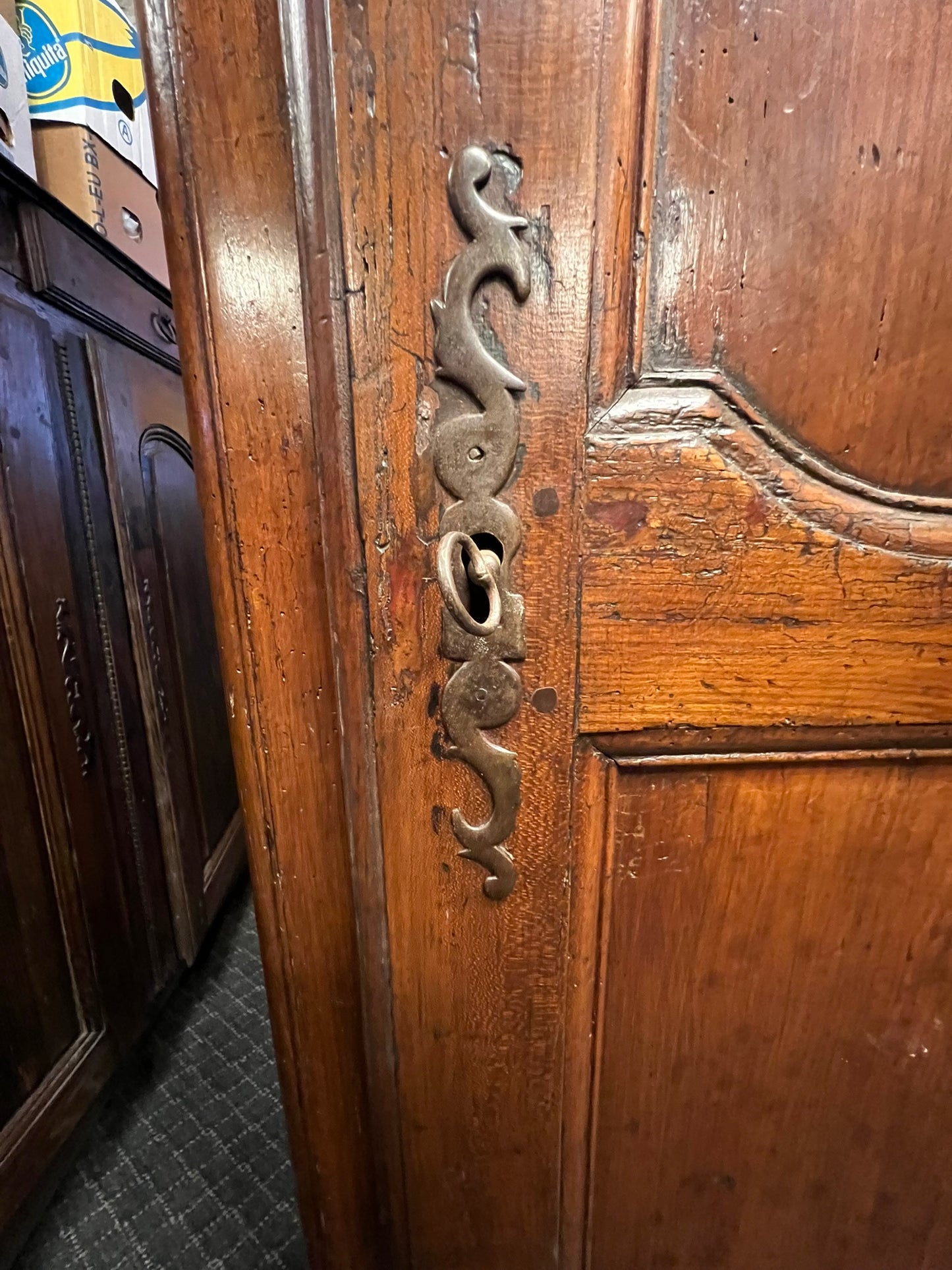 Antique French Rustic Oak Armoire with Original Hardware