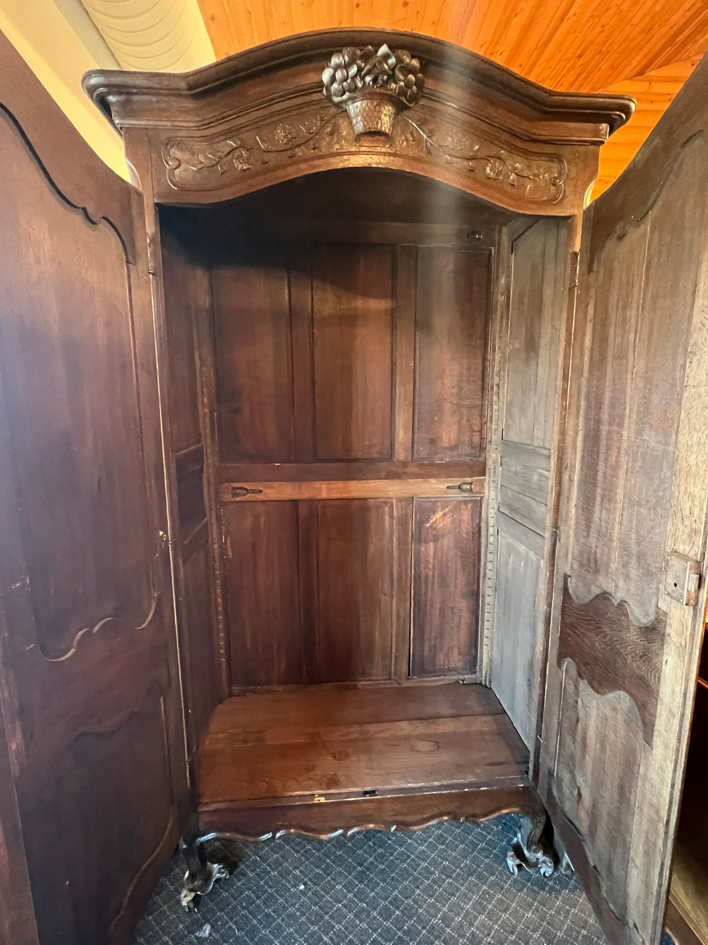 Antique French Normandy Carved Oak Armoire