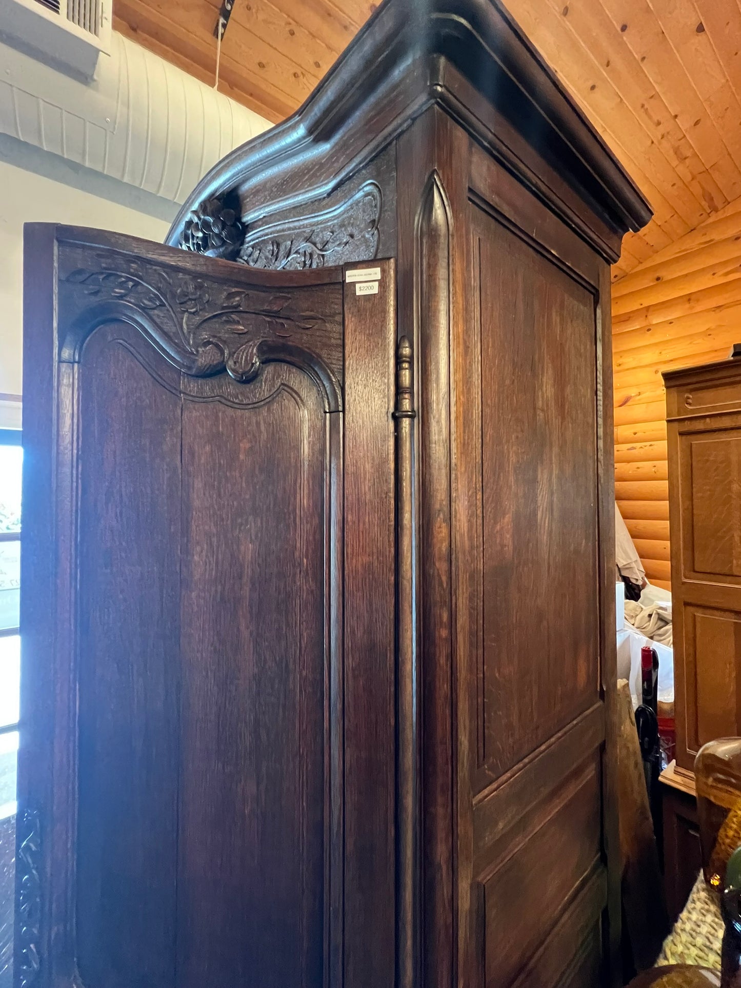 Antique French Normandy Carved Oak Armoire