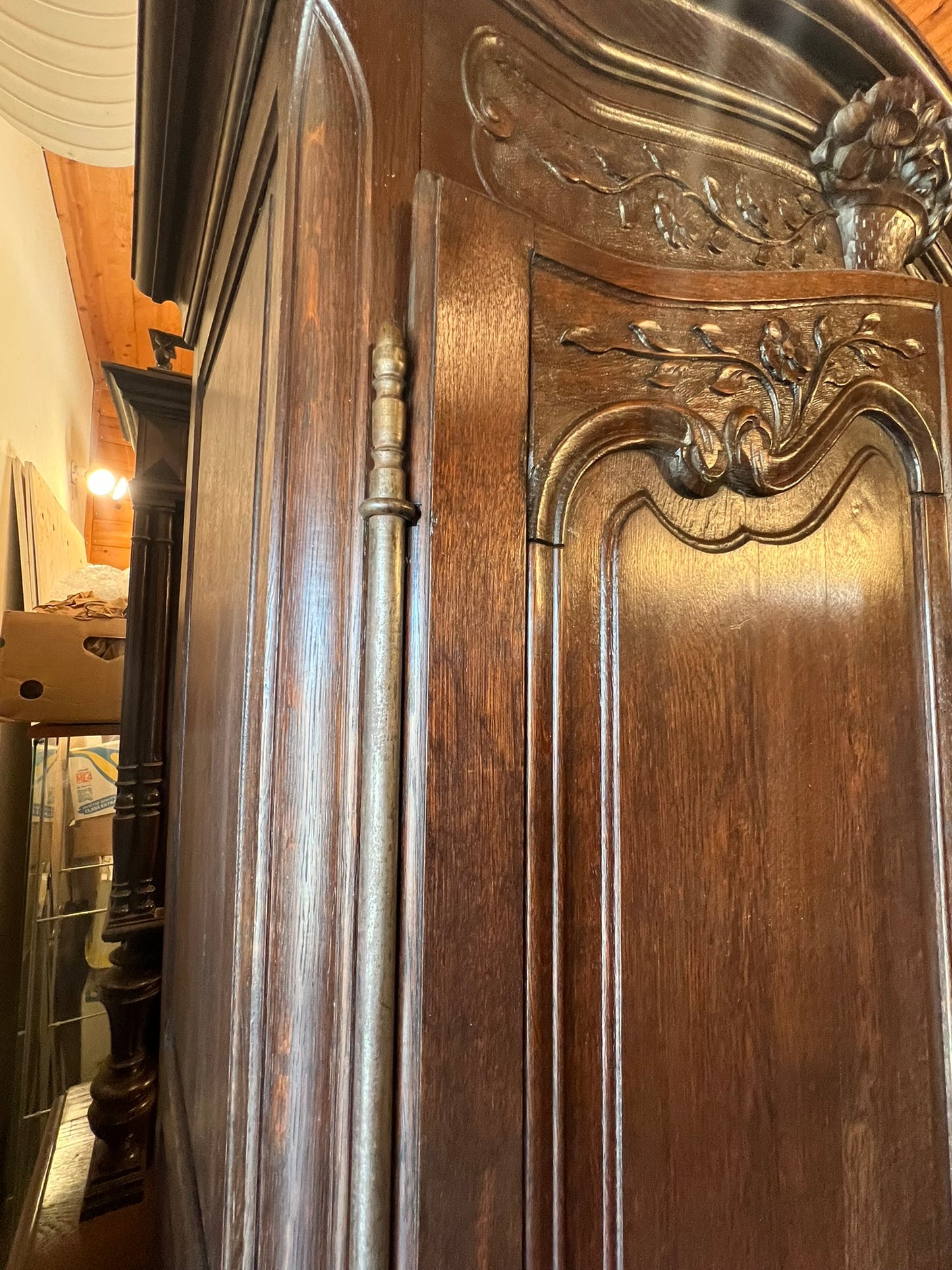 Antique French Normandy Carved Oak Armoire