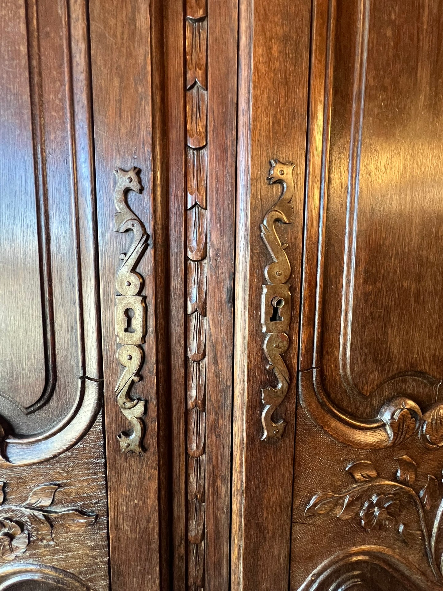 Antique French Normandy Carved Oak Armoire
