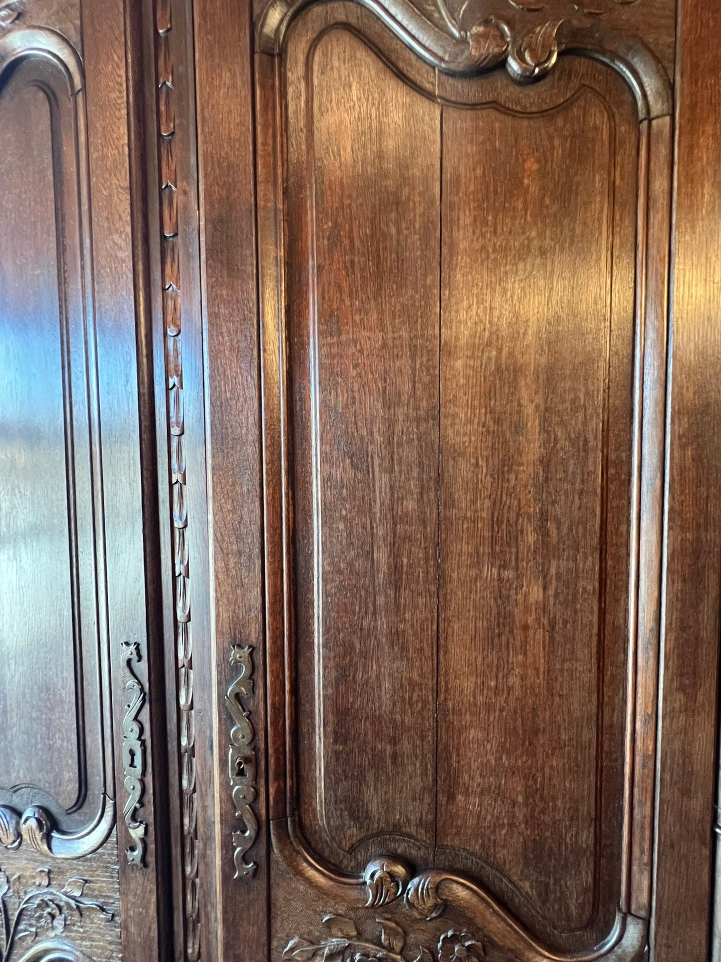 Antique French Normandy Carved Oak Armoire