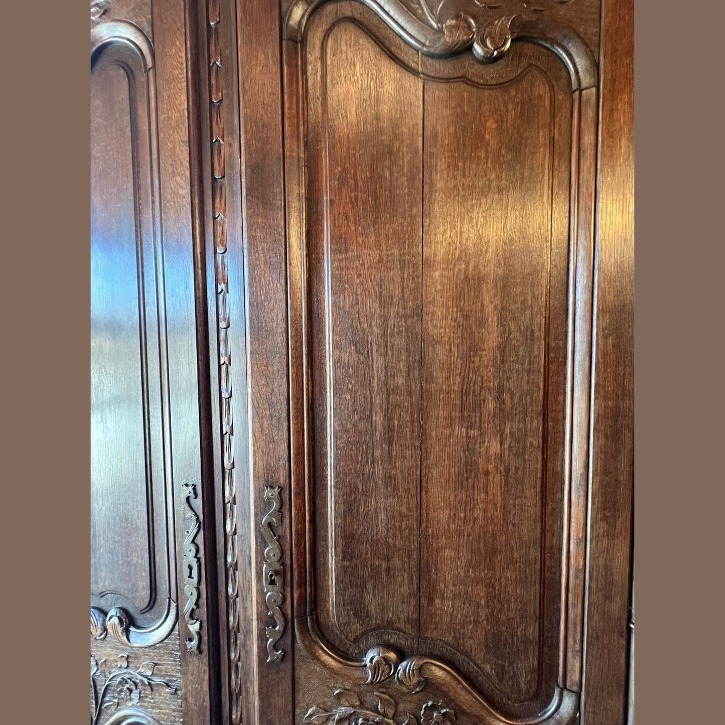 Antique French Provincial Solid Oak Louis XV Armoire