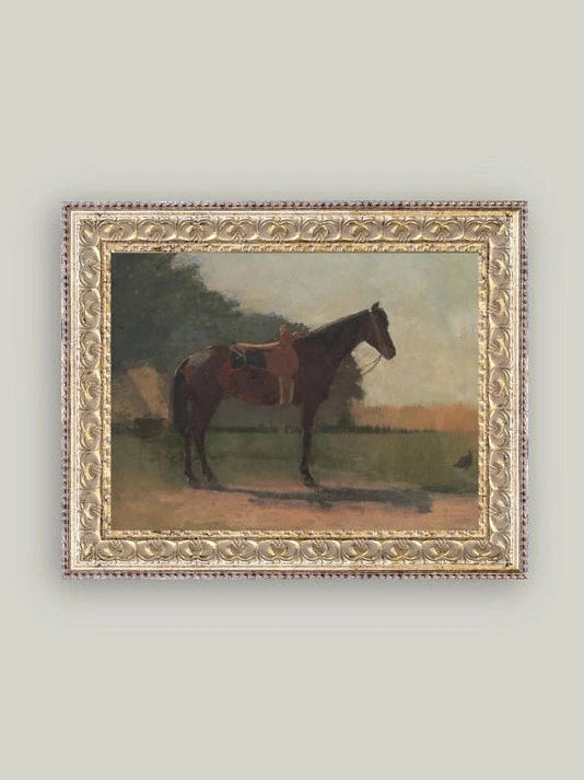 Saddled Horse Framed Antique Art | 7x5