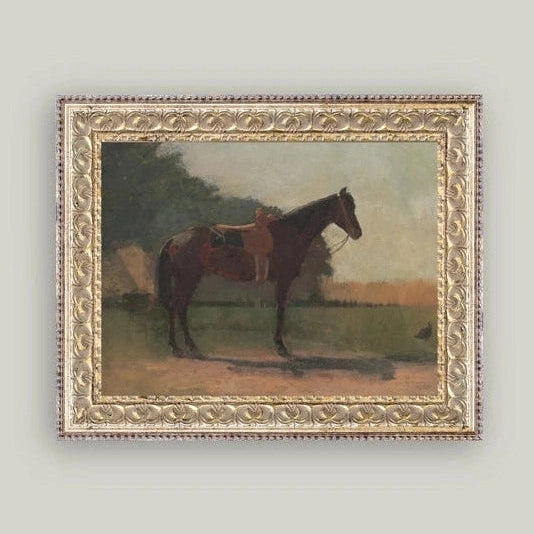 Saddled Horse Framed Antique Art 10x8