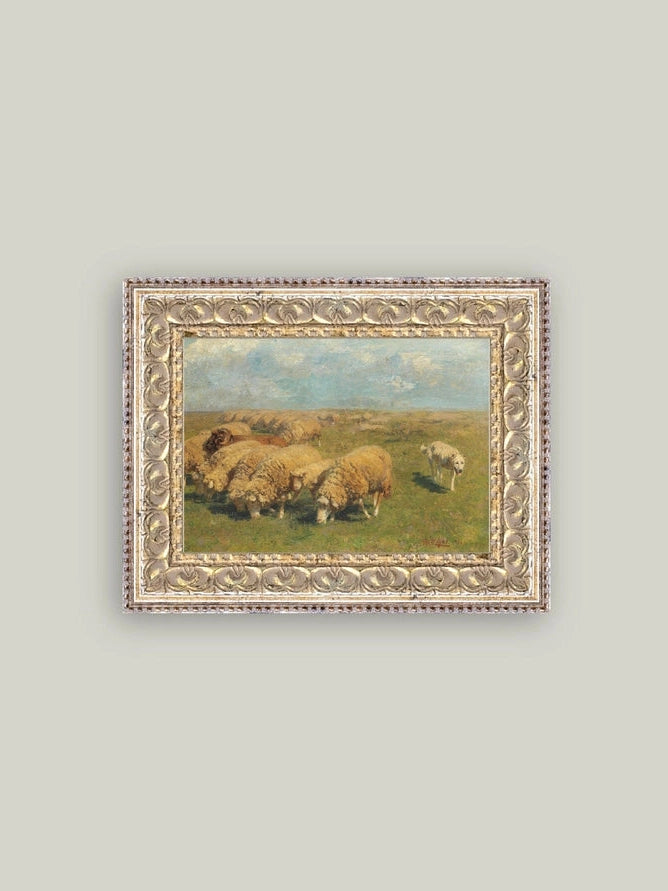 Sheep with Sheep Dog Framed Antique Art 7x5