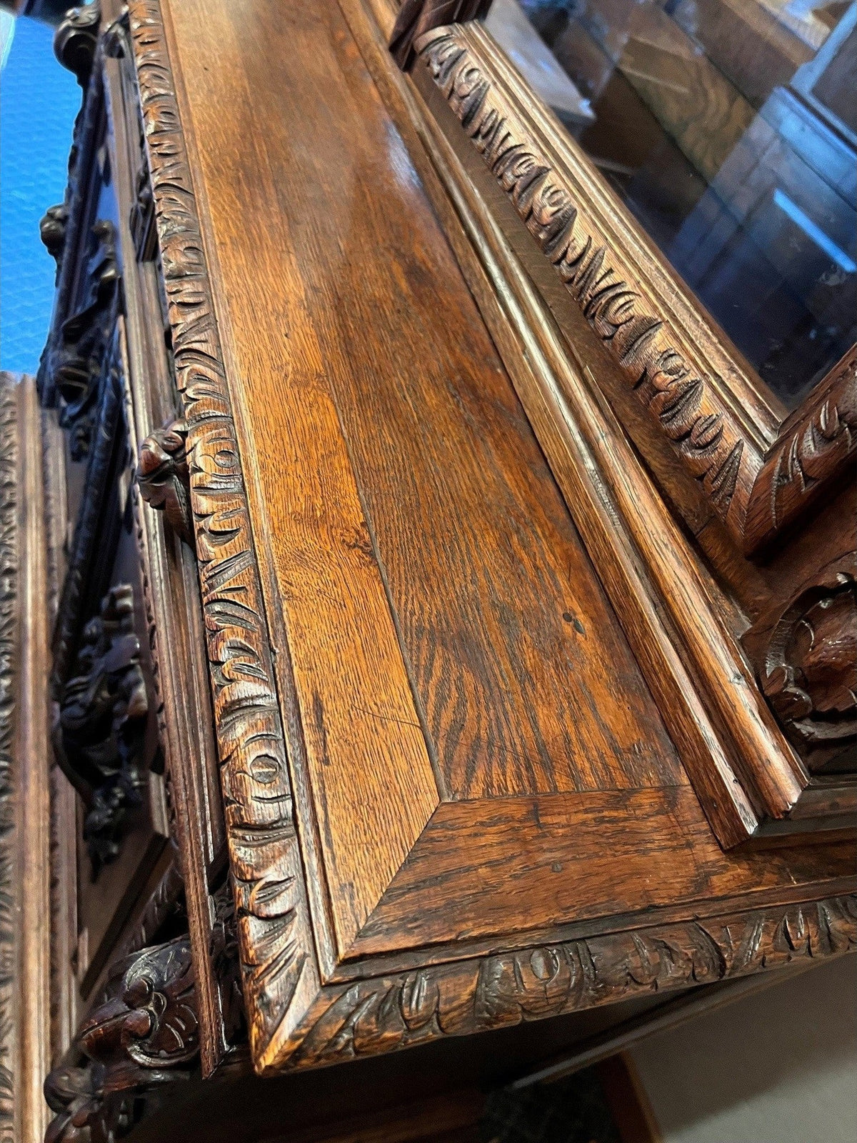 Antique French Normandy Carved Oak Hutch