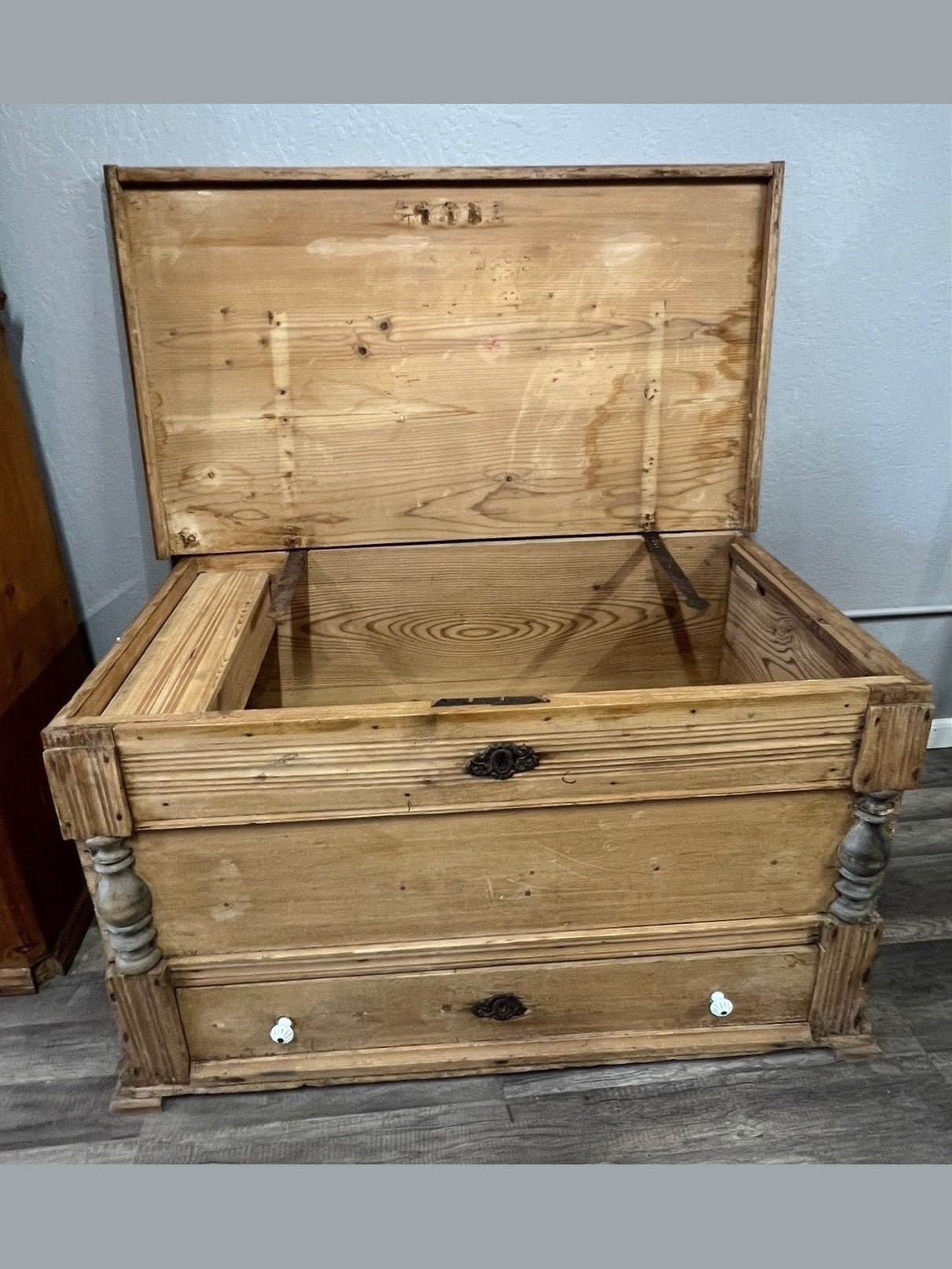 German Pine Trunk with Drawer