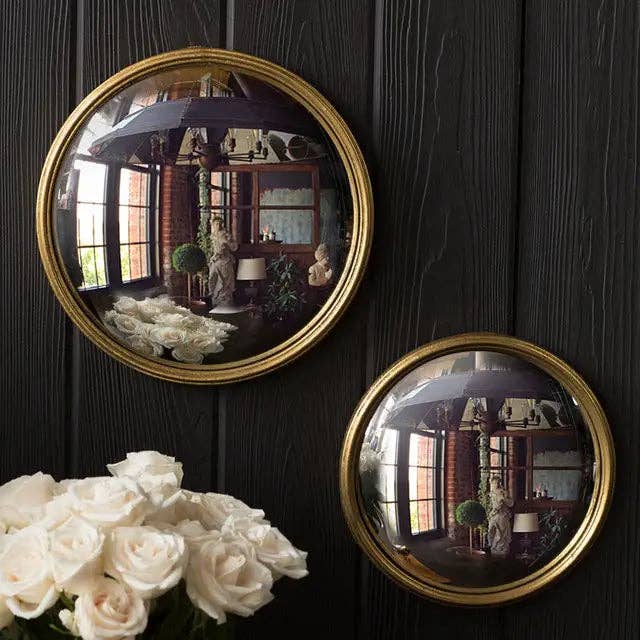 Vintage-Inspired Gilt Bull Convex Mirror