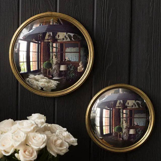 Vintage-Inspired Gilt Bull Convex Mirror