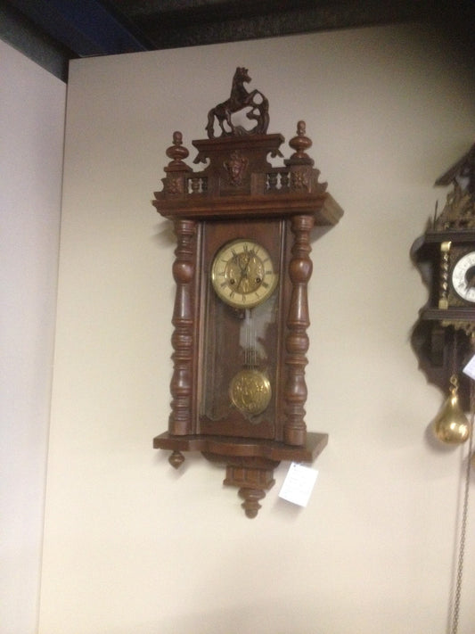 Antique Belgian Walnut Clock - Belgian, Flower, Horse #317