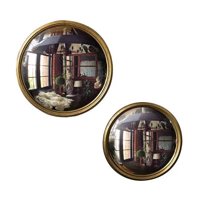 Vintage-Inspired Gilt Bull Convex Mirror