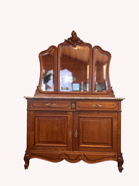 Belgian Oak Dresser with Beveled Mirror
