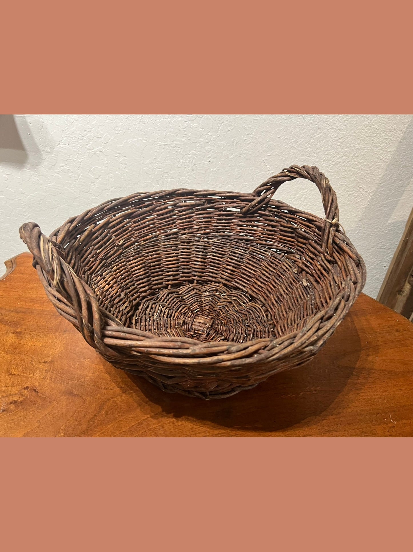 Basket - Dark Handwoven Twig  Lg Round #67901