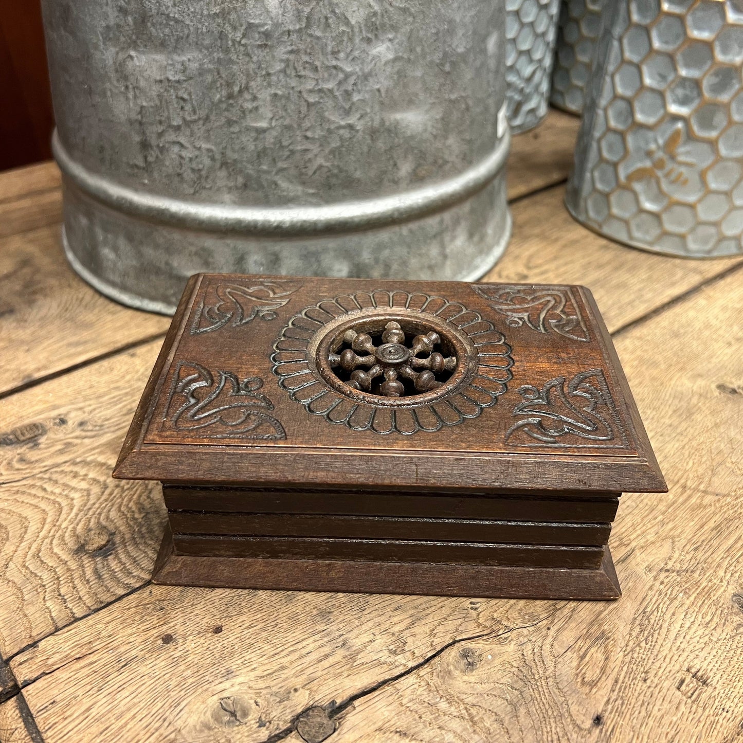 Vintage French Normandy Hand-Carved Wooden Keepsake Box