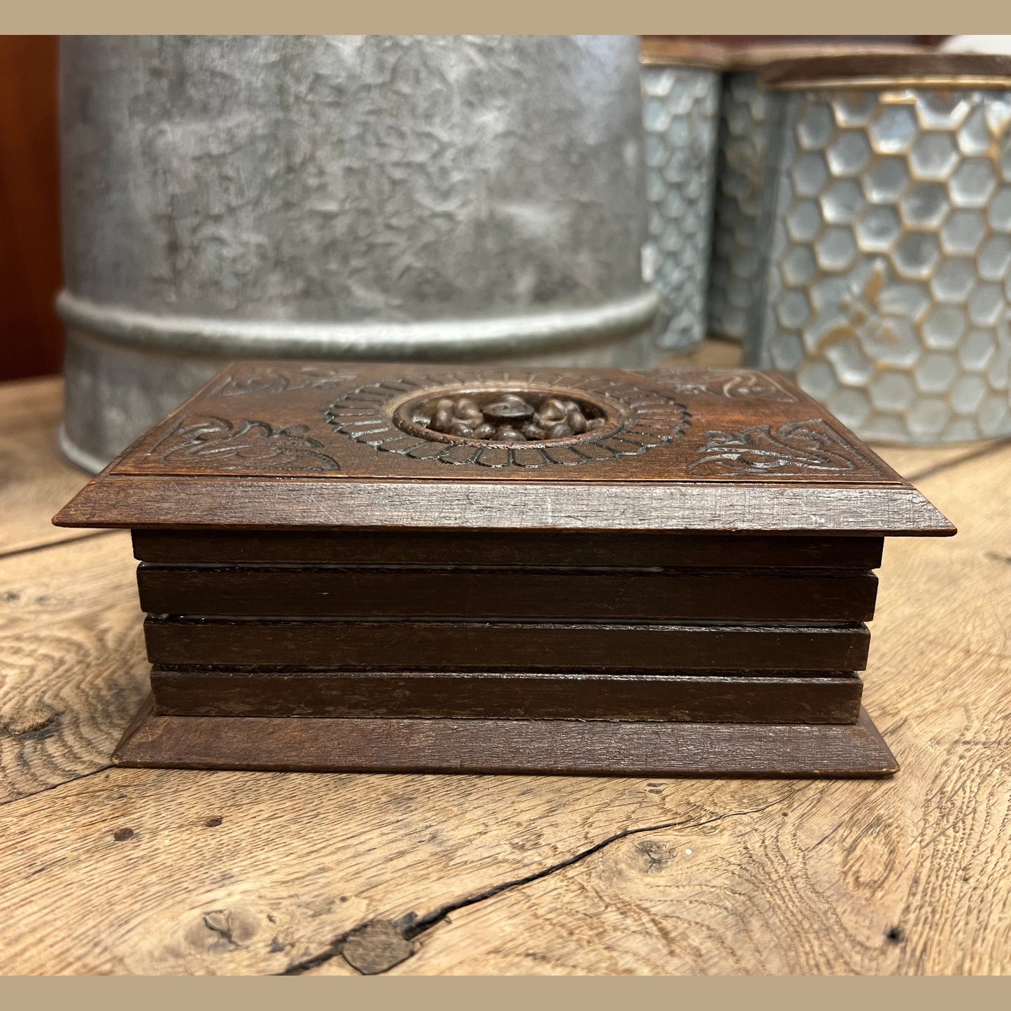 Vintage French Normandy Hand-Carved Wooden Keepsake Box