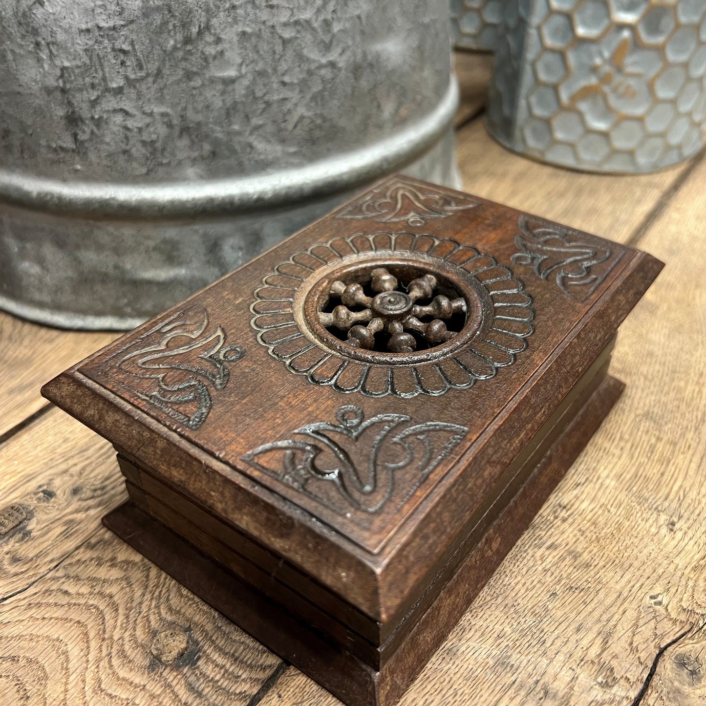 Vintage French Normandy Hand-Carved Wooden Keepsake Box