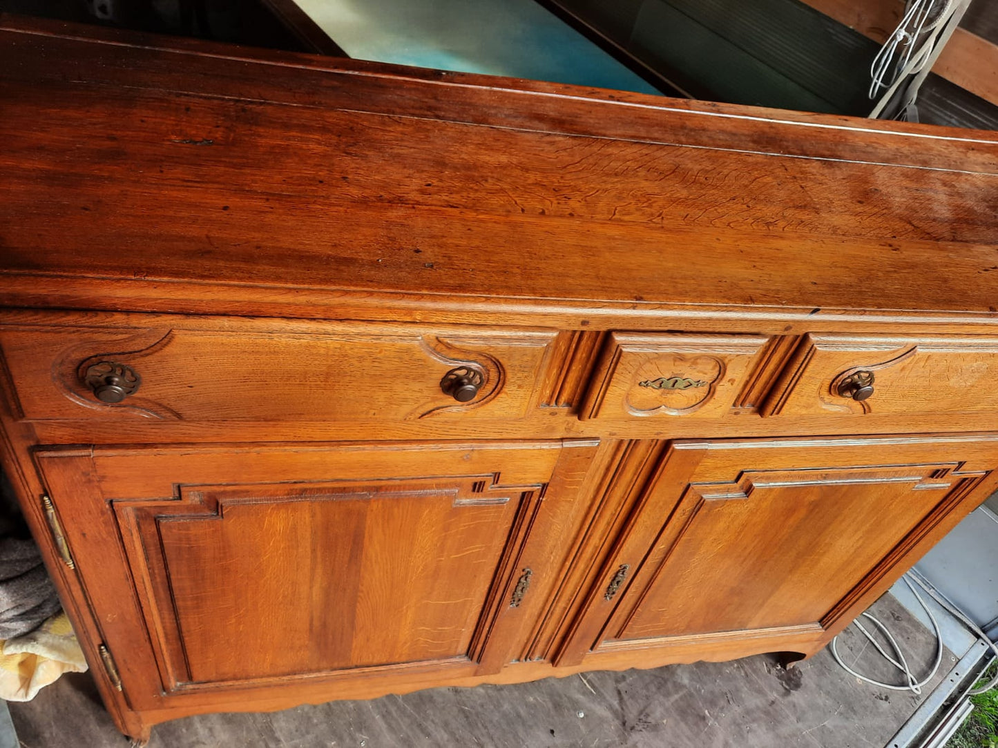 Antique French Oak Sideboard with Carved Raised Panels
