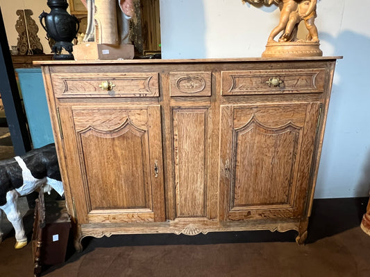 Antique French Bleached Oak Buffet with Carved Panels, 19th Century