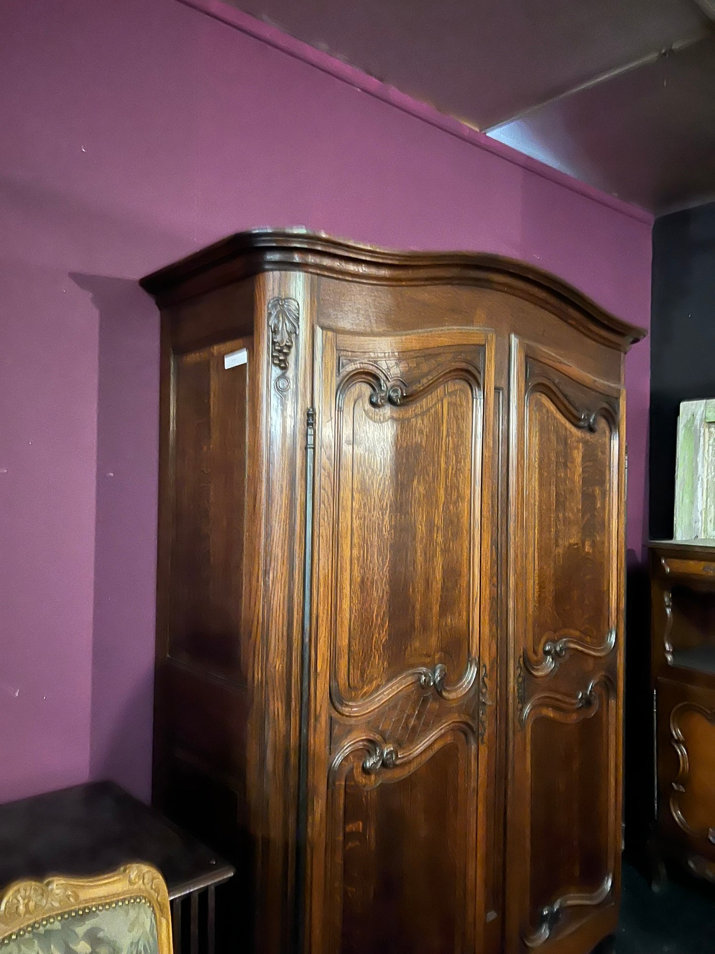 Antique French Louis XV Oak Armoire with Carved Panels